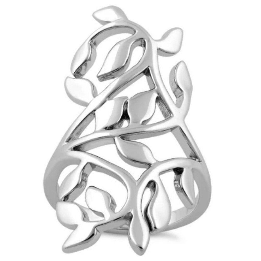 925 STERLING SILVER Extravagant Leaves Statement Ring - Picture 13 of 16